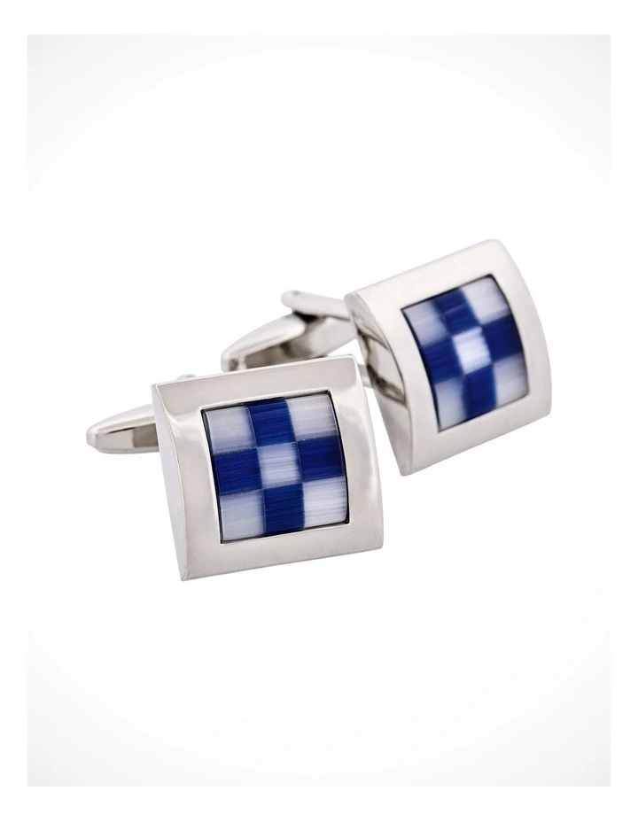 Navy & White Check Cats Eye Cufflinks image 2
