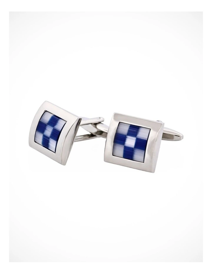 Navy & White Check Cats Eye Cufflinks image 3