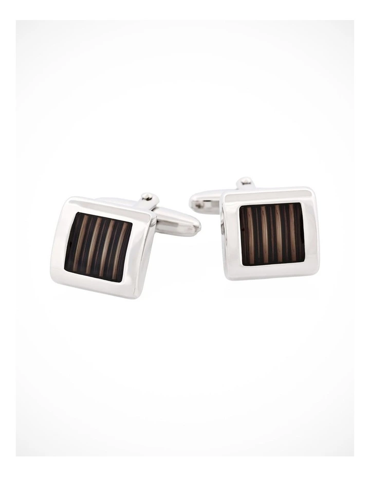 Rhodium & Grey Resin Cufflinks image 1