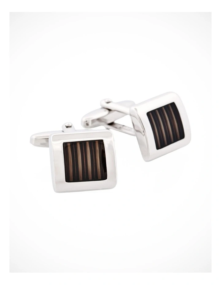 Rhodium & Grey Resin Cufflinks image 2