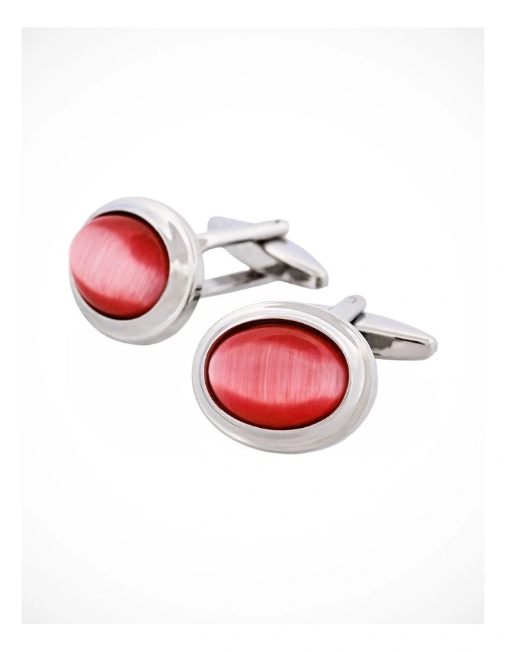 Pink Oval Cats Eye Cufflinks image 2