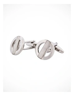 Brushed & Polished Rhodium Plated Metro Round Cutout Cufflinks