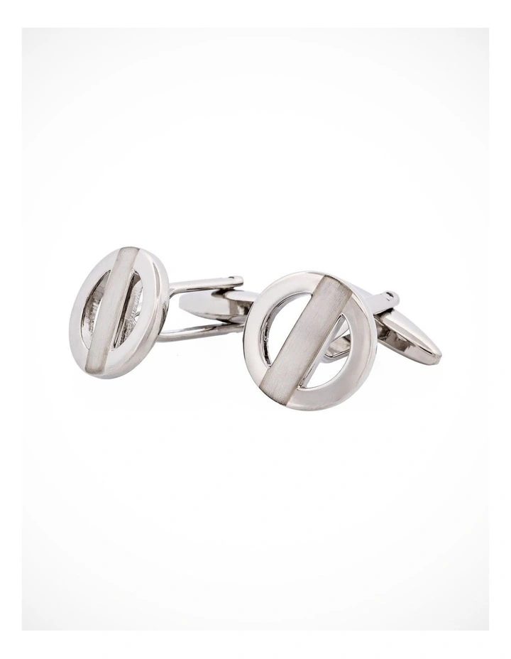 Brushed & Polished Rhodium Plated Metro Round Cutout Cufflinks image 1