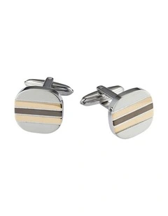 Stainless Steel &Ion Plated Gold & Gun Metal Square Striped Cufflinks