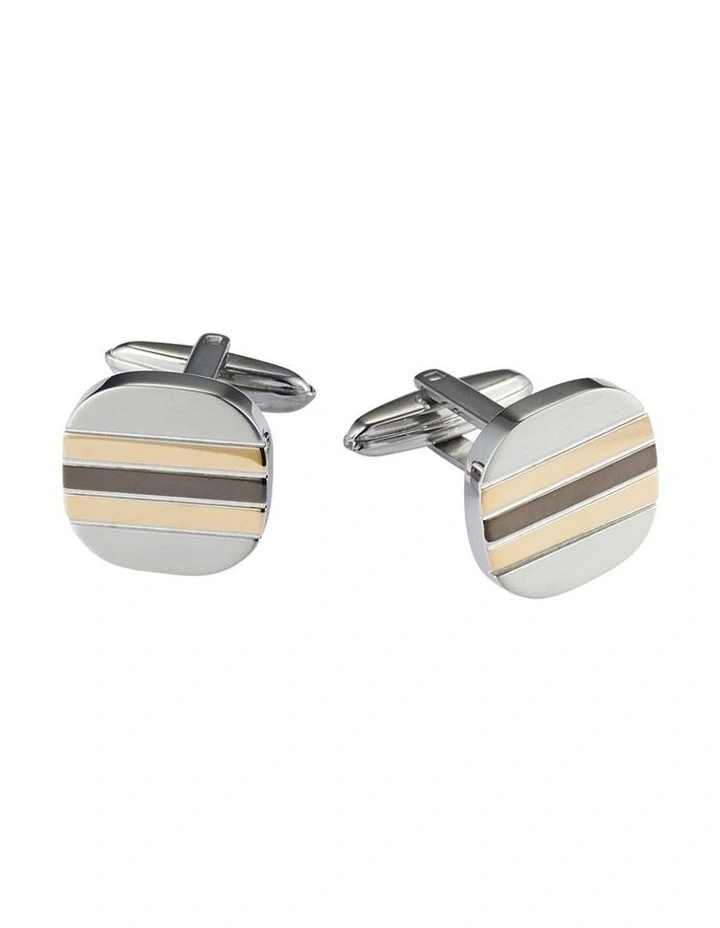 Stainless Steel &Ion Plated Gold & Gun Metal Square Striped Cufflinks image 1