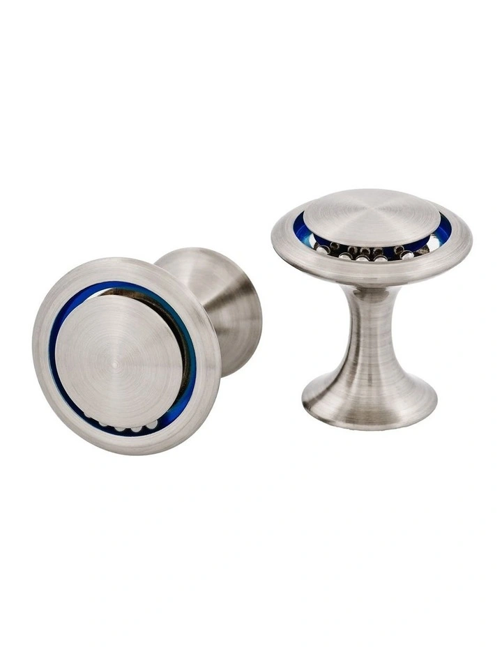 Rhodium Round & Blue Enamel Cufflinks image 1