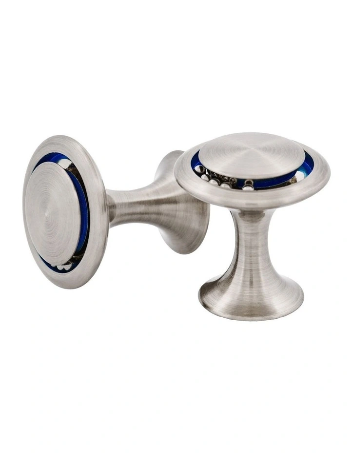 Rhodium Round & Blue Enamel Cufflinks image 3