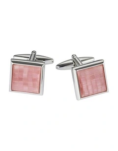 Rhodium Plated Pink Mosaic Cate Eye Square Cufflinks