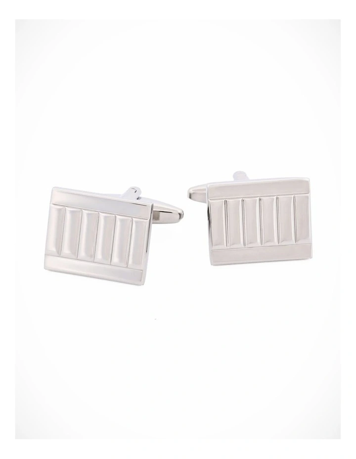 Rhodium Plated Striped Cufflinks image 2