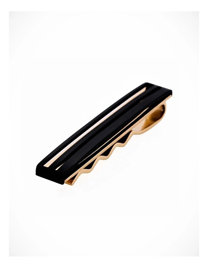 Stainless SteelIon Plated Gold & Black Double Layer Tie Slide image 2