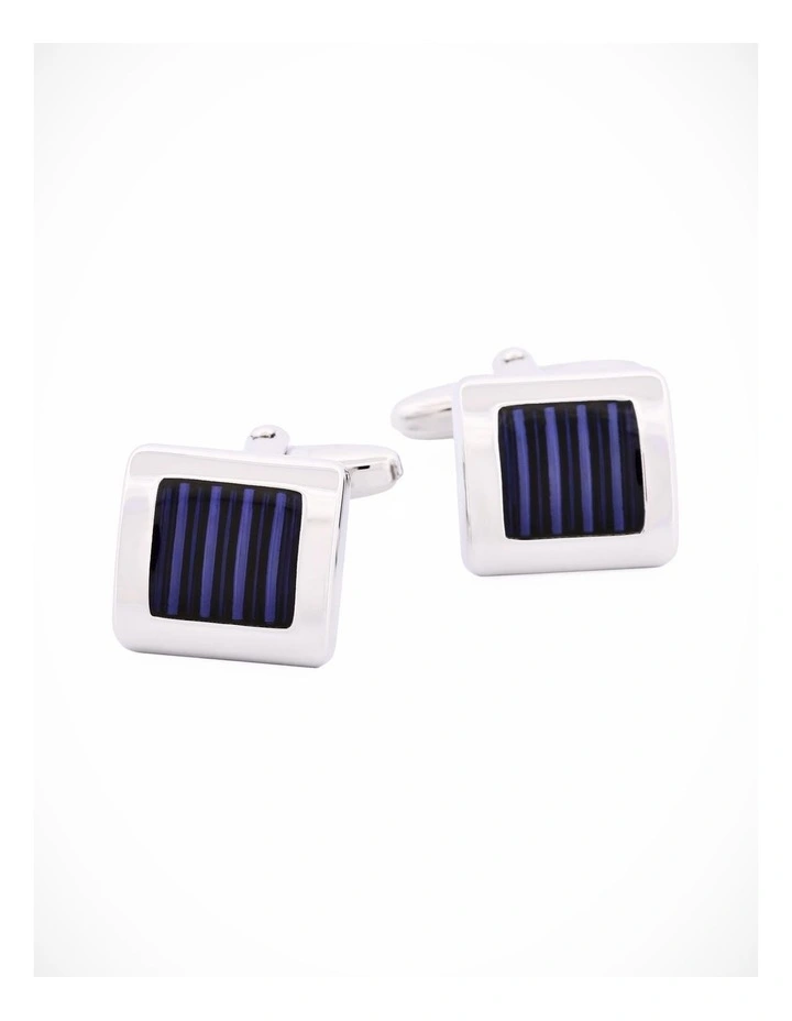 Rhodium & Blue Resin Cufflinks image 1