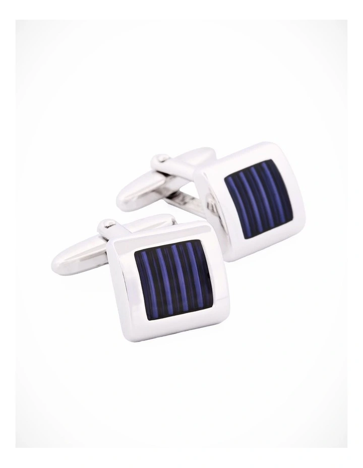 Rhodium & Blue Resin Cufflinks image 2