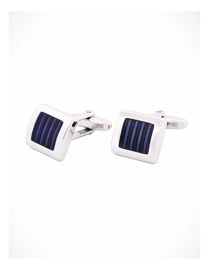 Rhodium & Blue Resin Cufflinks image 3