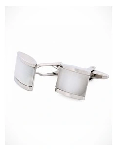 Rhodium White Cat's Eye Cufflinks