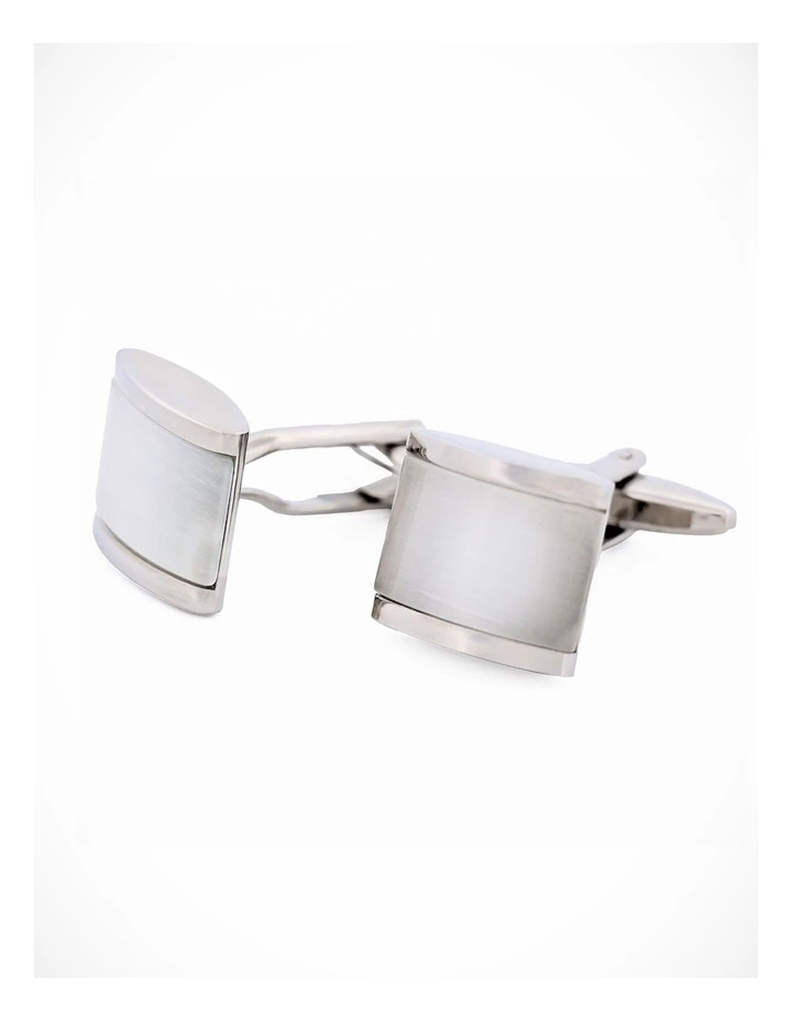 Rhodium White Cat's Eye Cufflinks image 1
