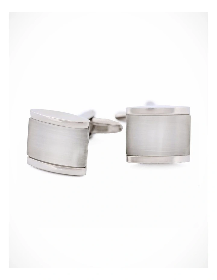 Rhodium White Cat's Eye Cufflinks image 2