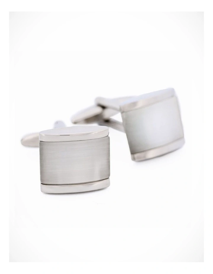 Rhodium White Cat's Eye Cufflinks image 3