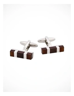Rhodium Plated Brown Cats Eye Rectangle Cufflinks