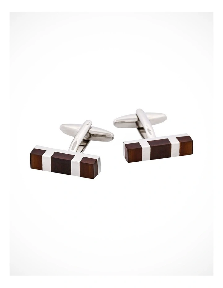 Rhodium Plated Brown Cats Eye Rectangle Cufflinks image 1
