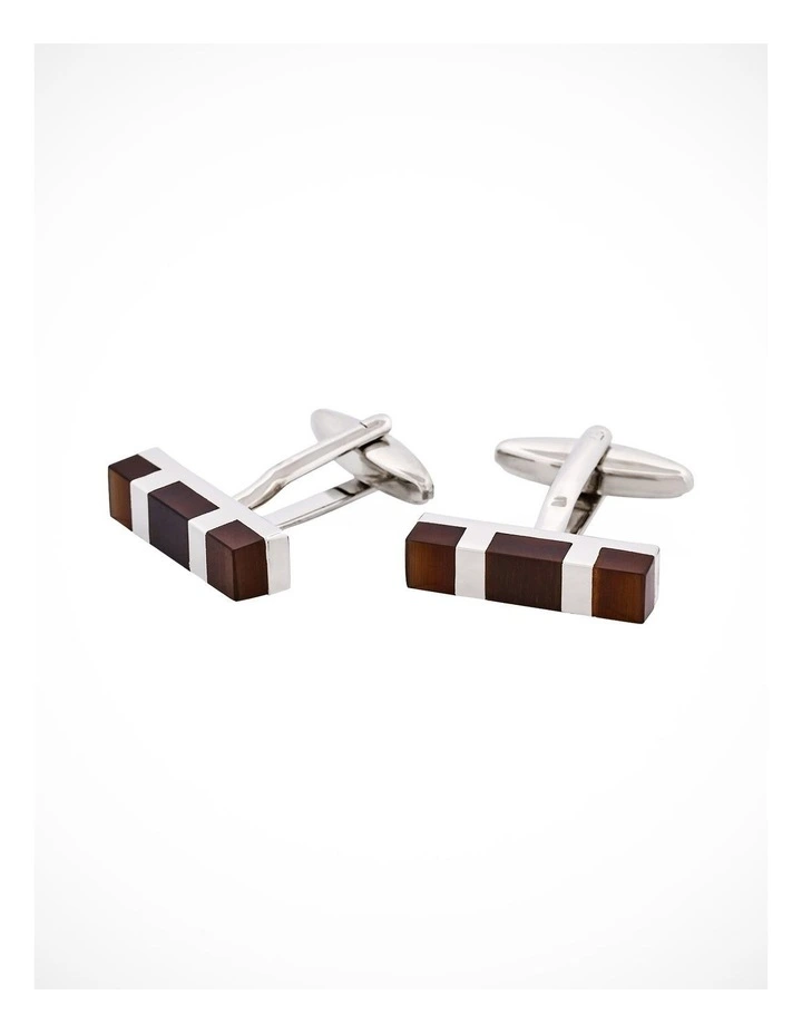 Rhodium Plated Brown Cats Eye Rectangle Cufflinks image 3