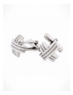 Polished Stainless Steel Ribbed Cross Cufflinks