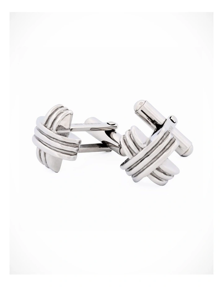 Polished Stainless Steel Ribbed Cross Cufflinks image 1