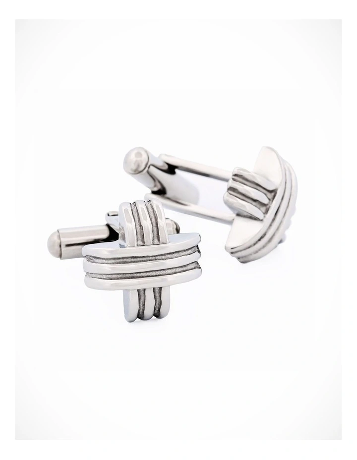 Polished Stainless Steel Ribbed Cross Cufflinks image 2
