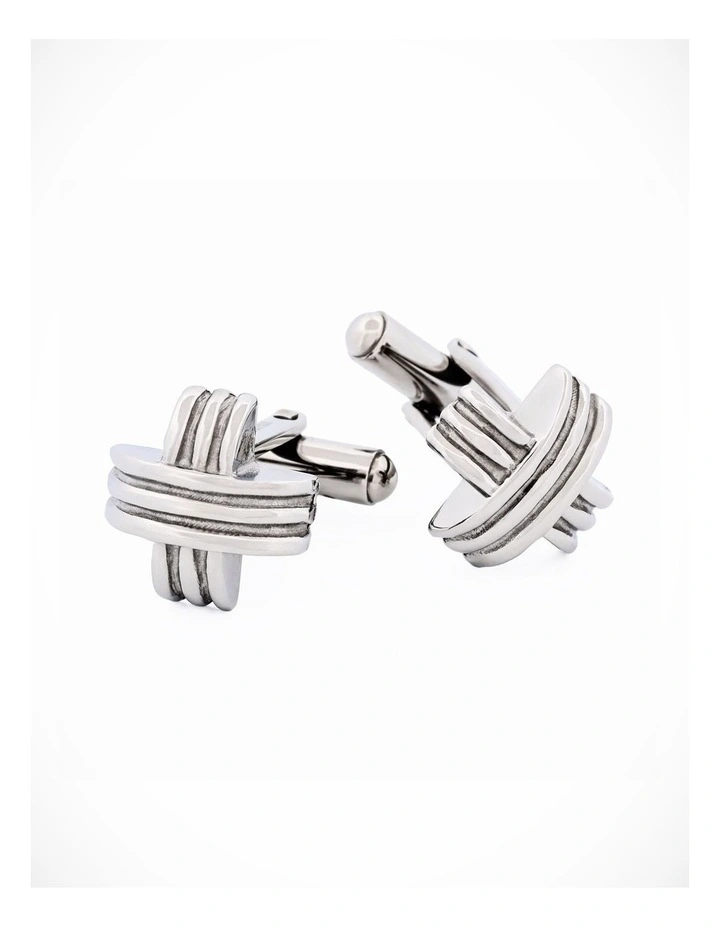 Polished Stainless Steel Ribbed Cross Cufflinks image 3