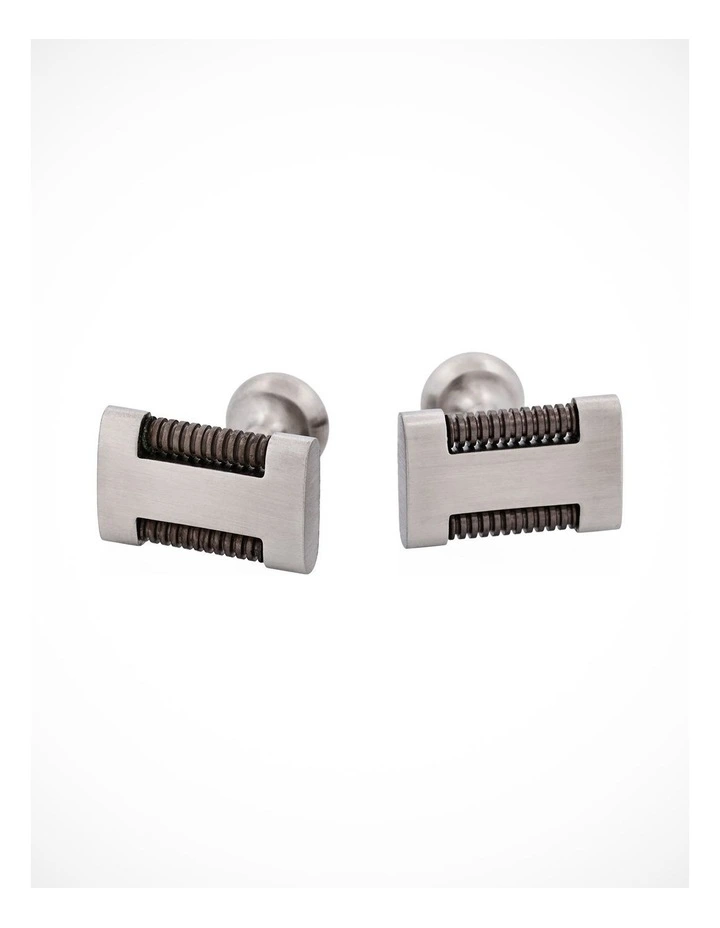 Brushed Stainless Steel & Gun Metal Drill Bar Cufflinks image 1