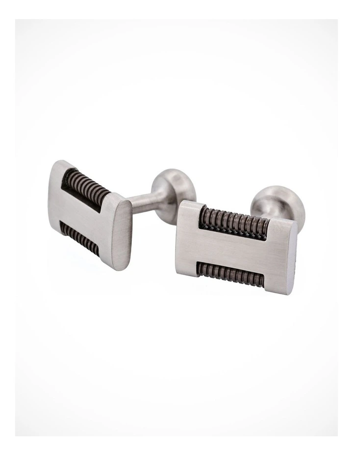 Brushed Stainless Steel & Gun Metal Drill Bar Cufflinks image 2