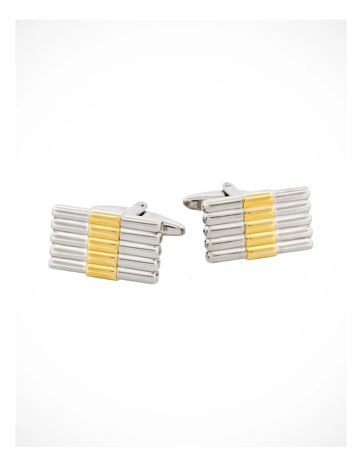 Rhodium & Gold Plated Striped Cufflinks image 1