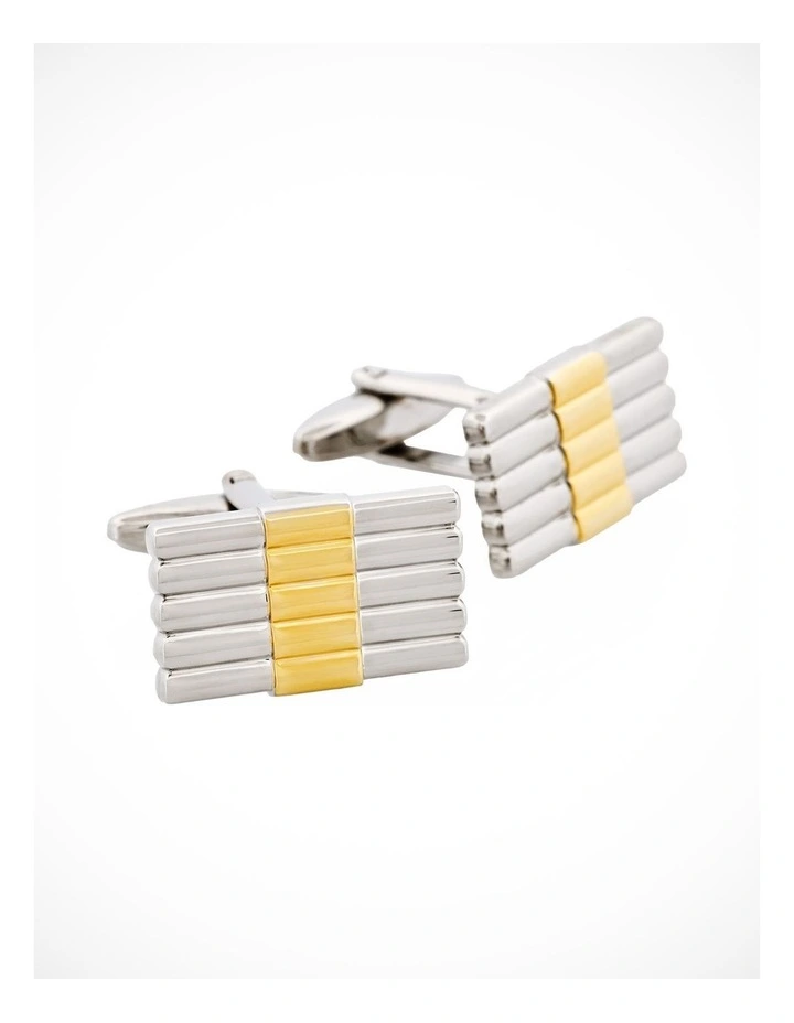 Rhodium & Gold Plated Striped Cufflinks image 2