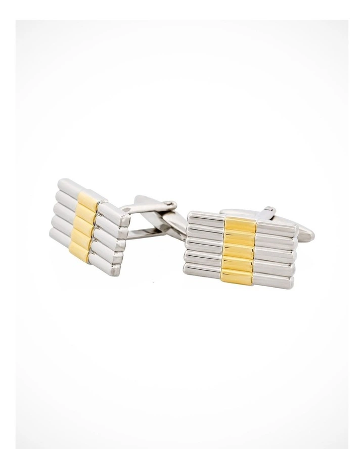 Rhodium & Gold Plated Striped Cufflinks image 3