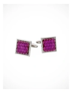 Rhodium & Resin Purple Patterned Carbon Fibre Square Cufflinks