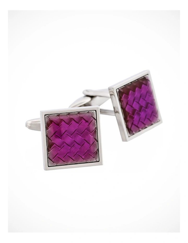 Rhodium & Resin Purple Patterned Carbon Fibre Square Cufflinks image 2
