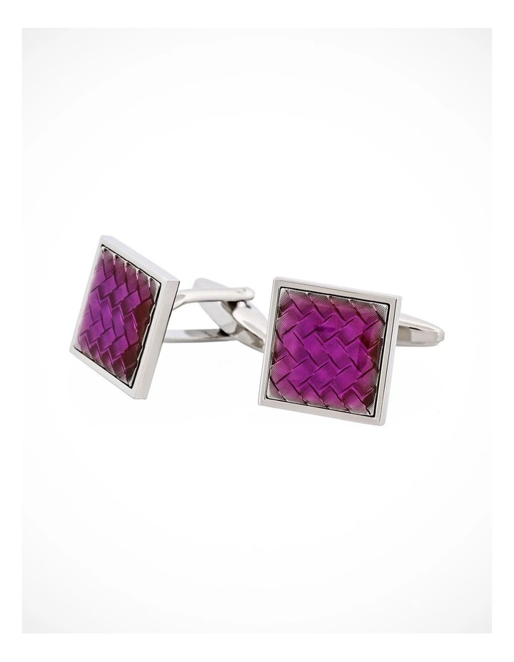 Rhodium & Resin Purple Patterned Carbon Fibre Square Cufflinks image 3