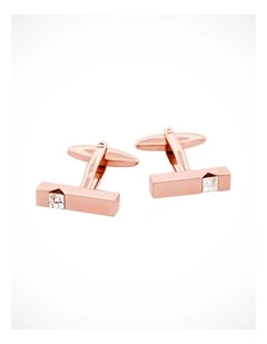 Polished Rose Gold Plated & Cz Cufflinks