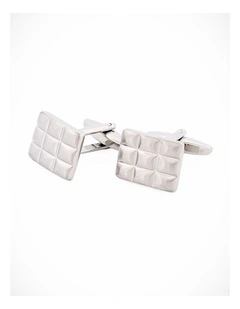 Brushed Rhodium Plated Block Patterned Cufflinks