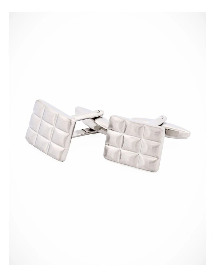 Brushed Rhodium Plated Block Patterned Cufflinks image 1