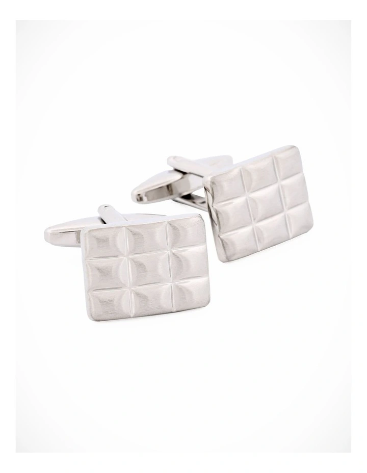 Brushed Rhodium Plated Block Patterned Cufflinks image 2