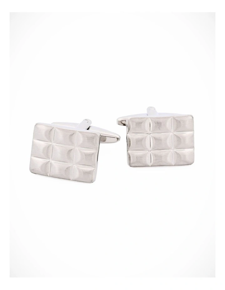 Brushed Rhodium Plated Block Patterned Cufflinks image 3