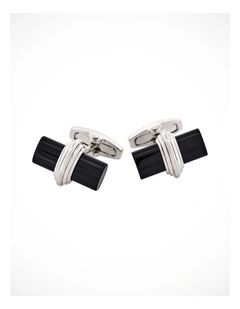 Polished Rhodium Plated Centre Onyx T-Bar Cufflinks