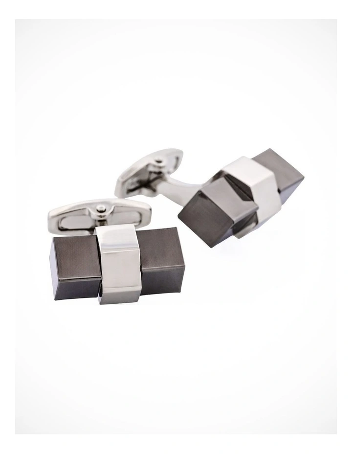 Rhodium Plated & Hematite Cufflinks image 2