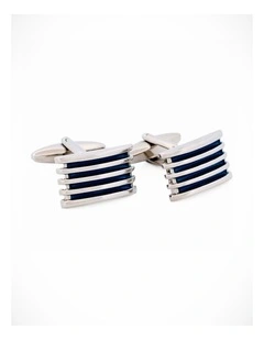 Rhodium Blue Enamel Cufflinks