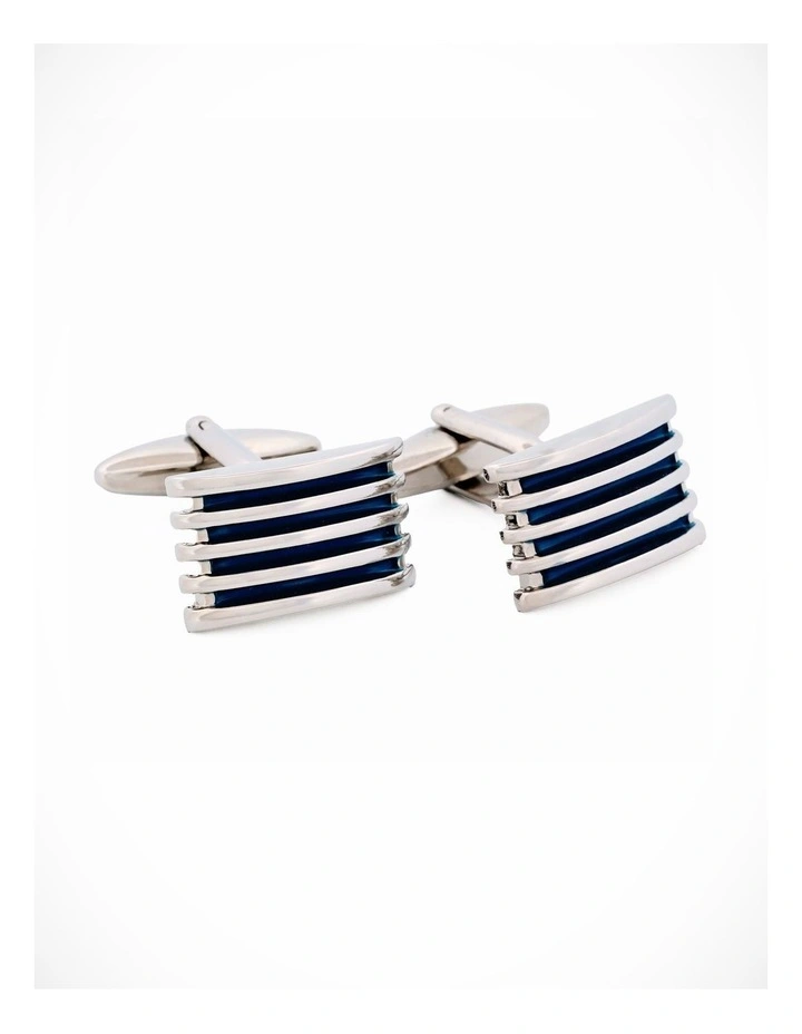 Rhodium Blue Enamel Cufflinks image 1