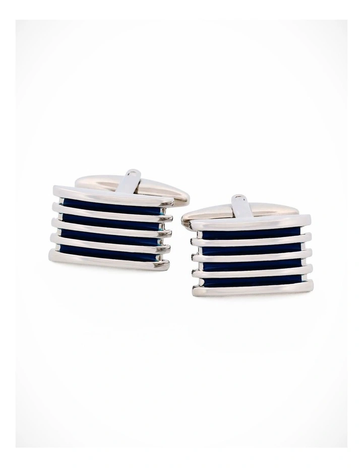 Rhodium Blue Enamel Cufflinks image 2