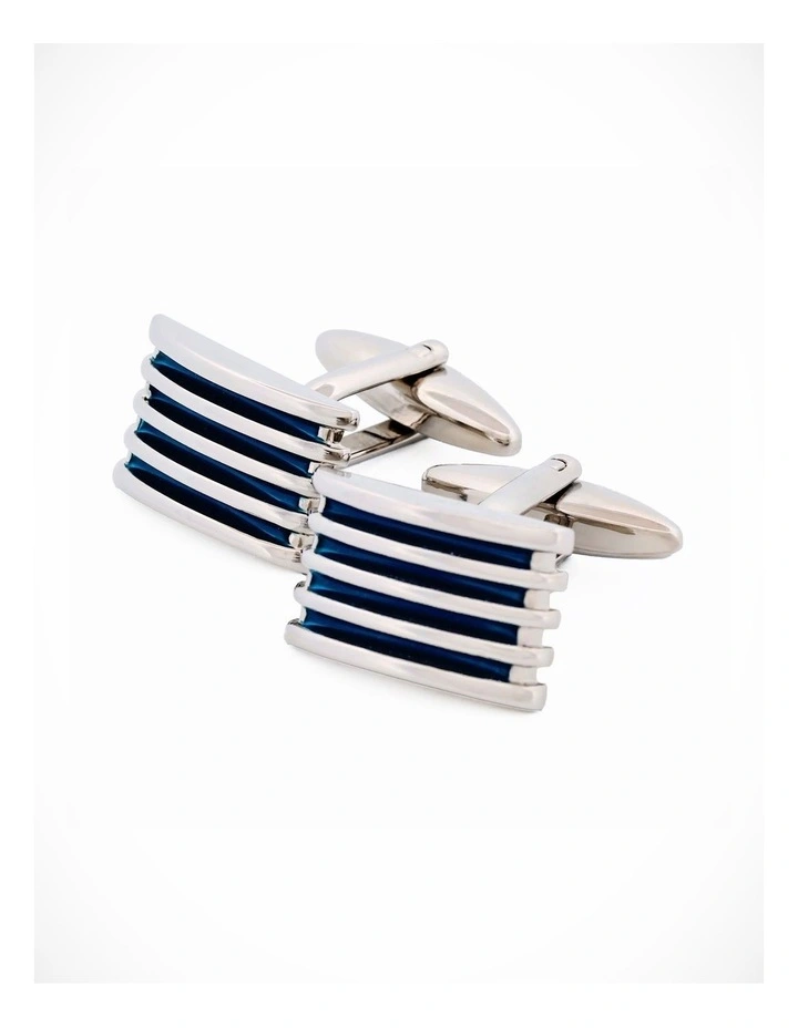 Rhodium Blue Enamel Cufflinks image 3