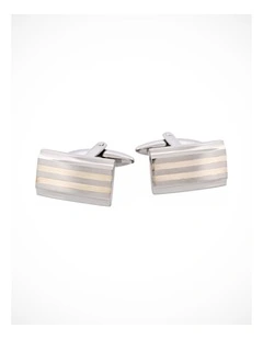 Polished Stainless Steel & Brushed Silver-Toned Inlay Cufflinks