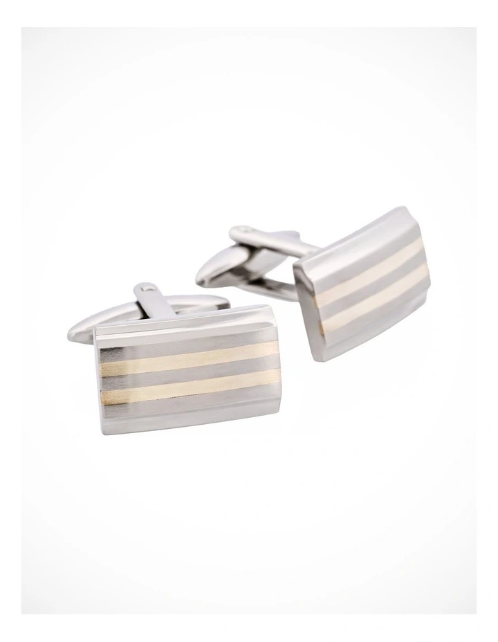 Polished Stainless Steel & Brushed Silver-Toned Inlay Cufflinks image 2
