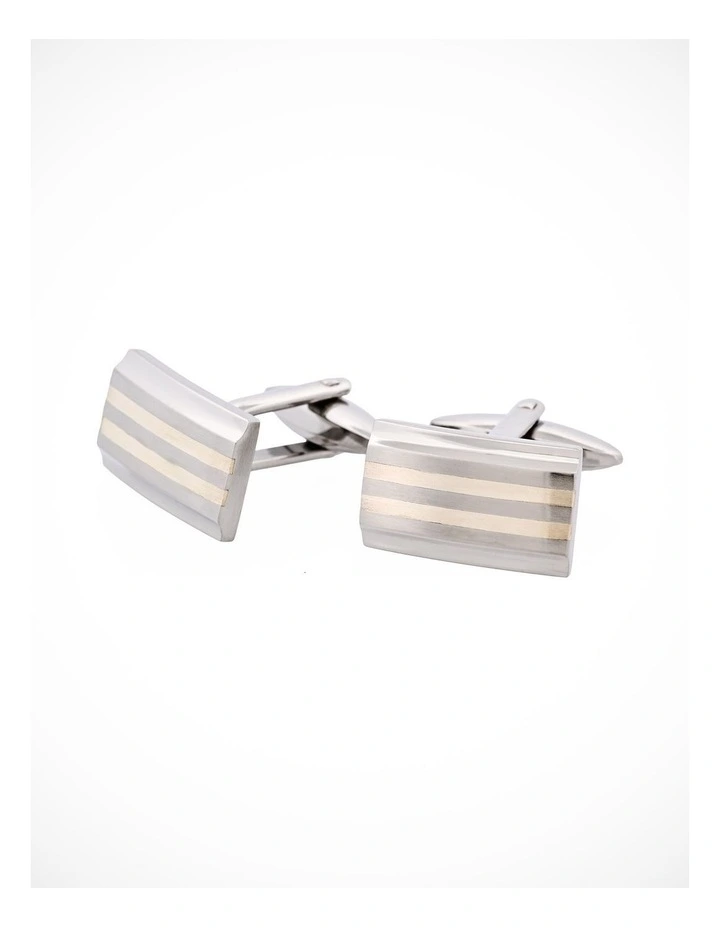 Polished Stainless Steel & Brushed Silver-Toned Inlay Cufflinks image 3